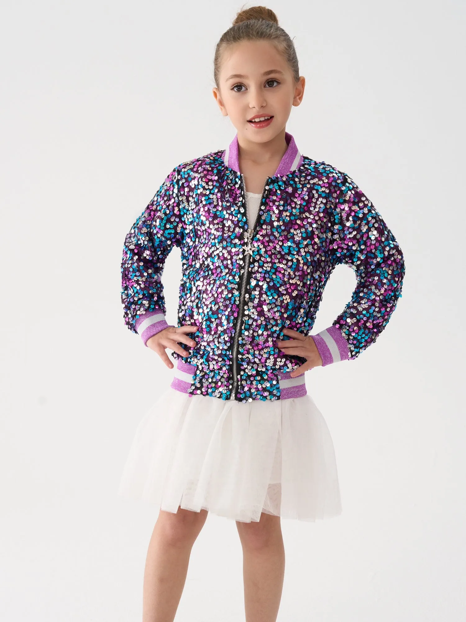 2Bunnies Girls' Amethyst Dream Sequin Bomber Jacket