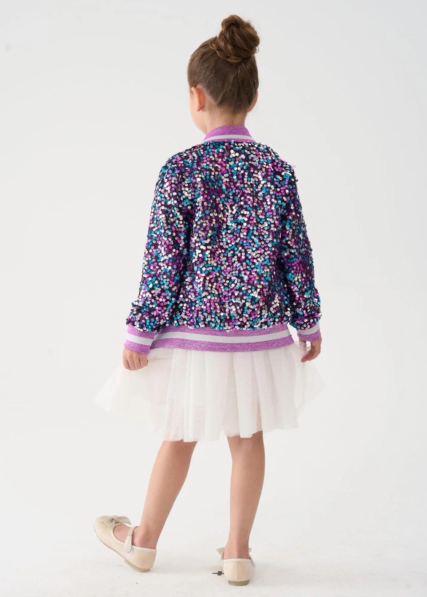 2Bunnies Girls' Amethyst Dream Sequin Bomber Jacket