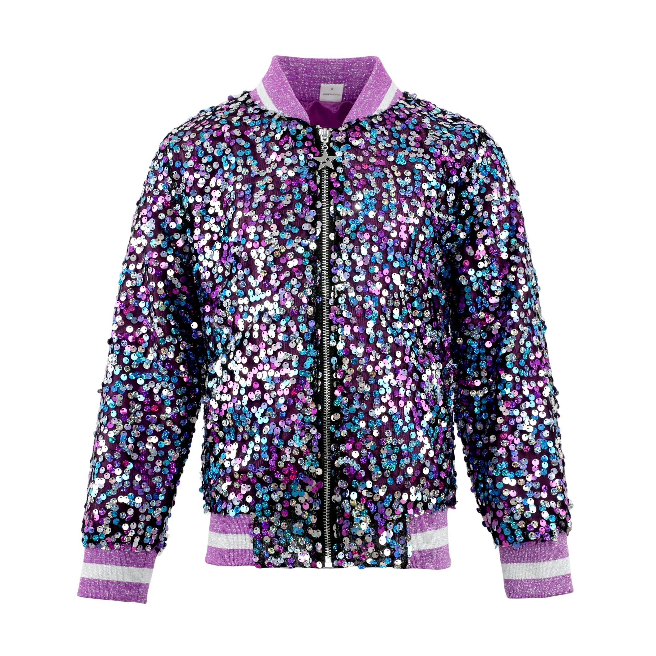 2Bunnies Girls' Amethyst Dream Sequin Bomber Jacket