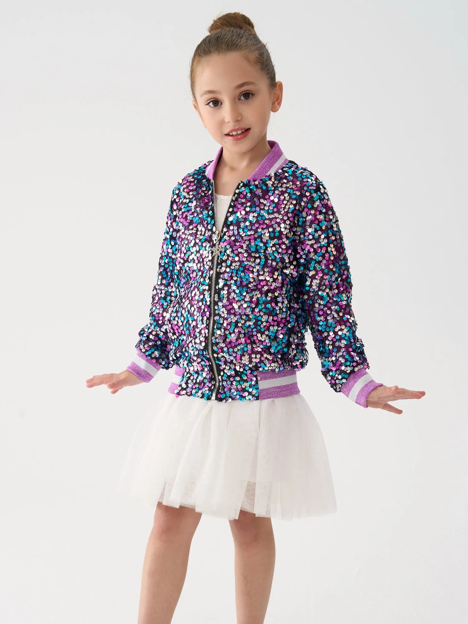 2Bunnies Girls' Amethyst Dream Sequin Bomber Jacket