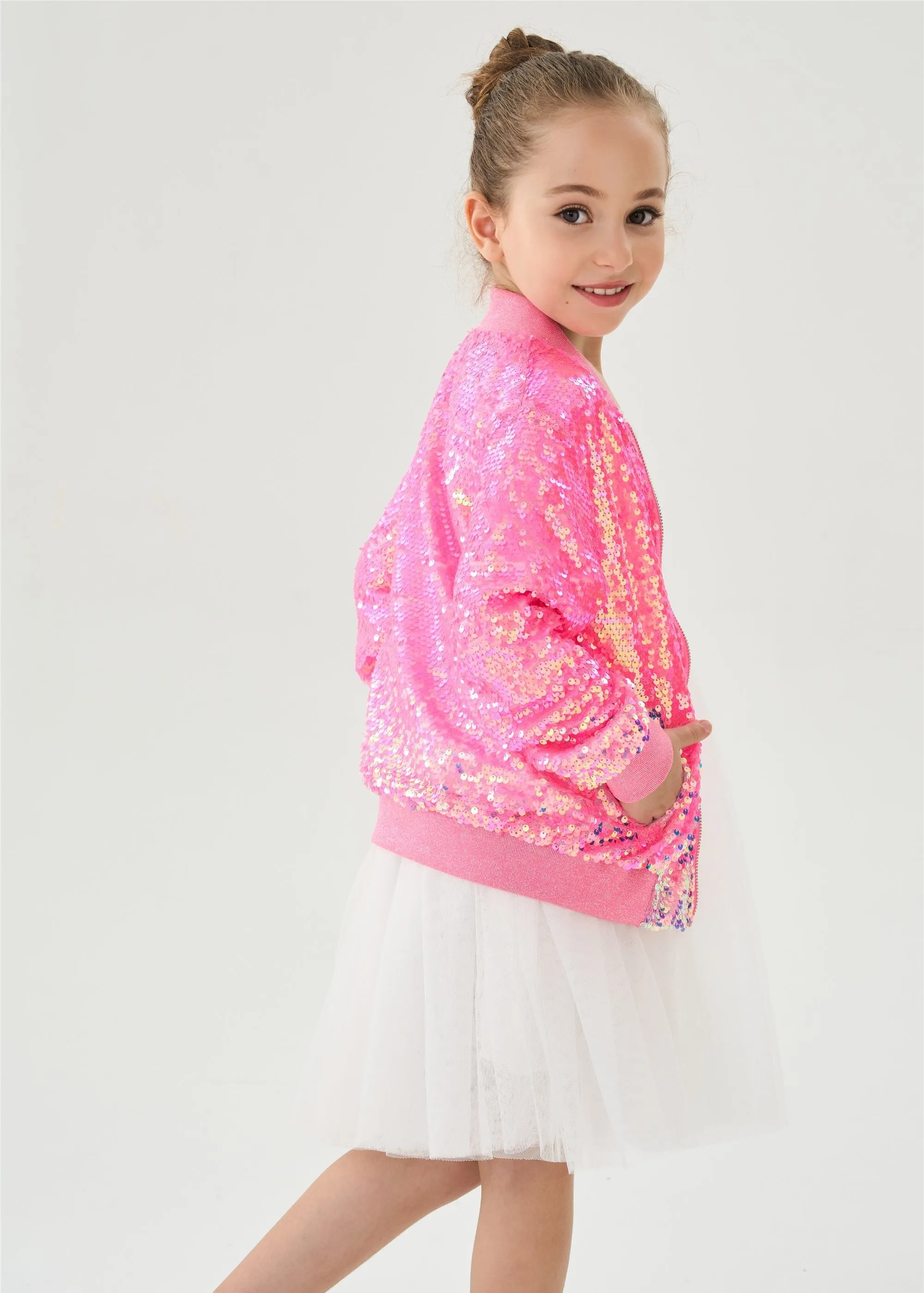 2Bunnies Girls' Candy Shimmer Sequin Bomber Jacket