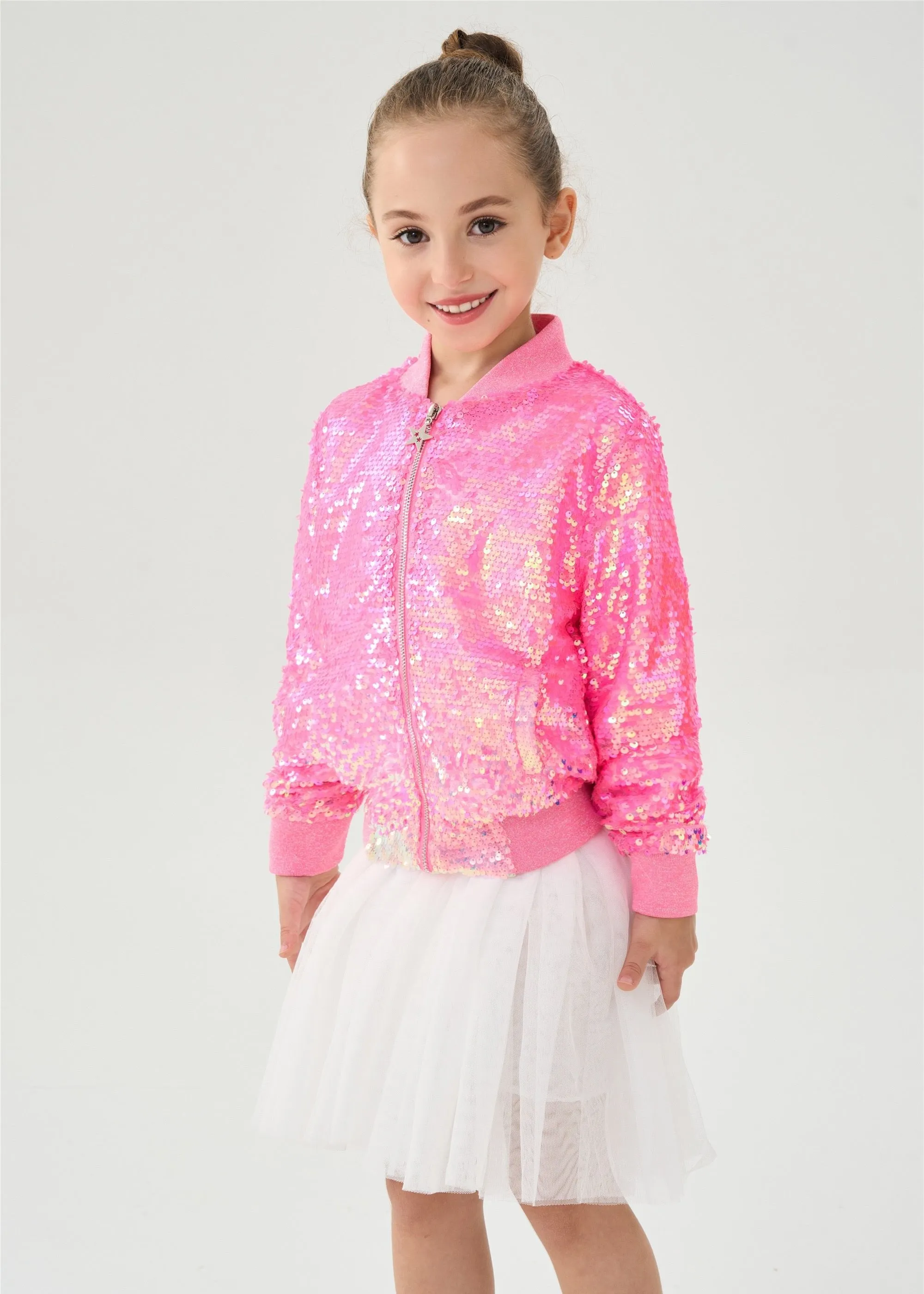 2Bunnies Girls' Candy Shimmer Sequin Bomber Jacket