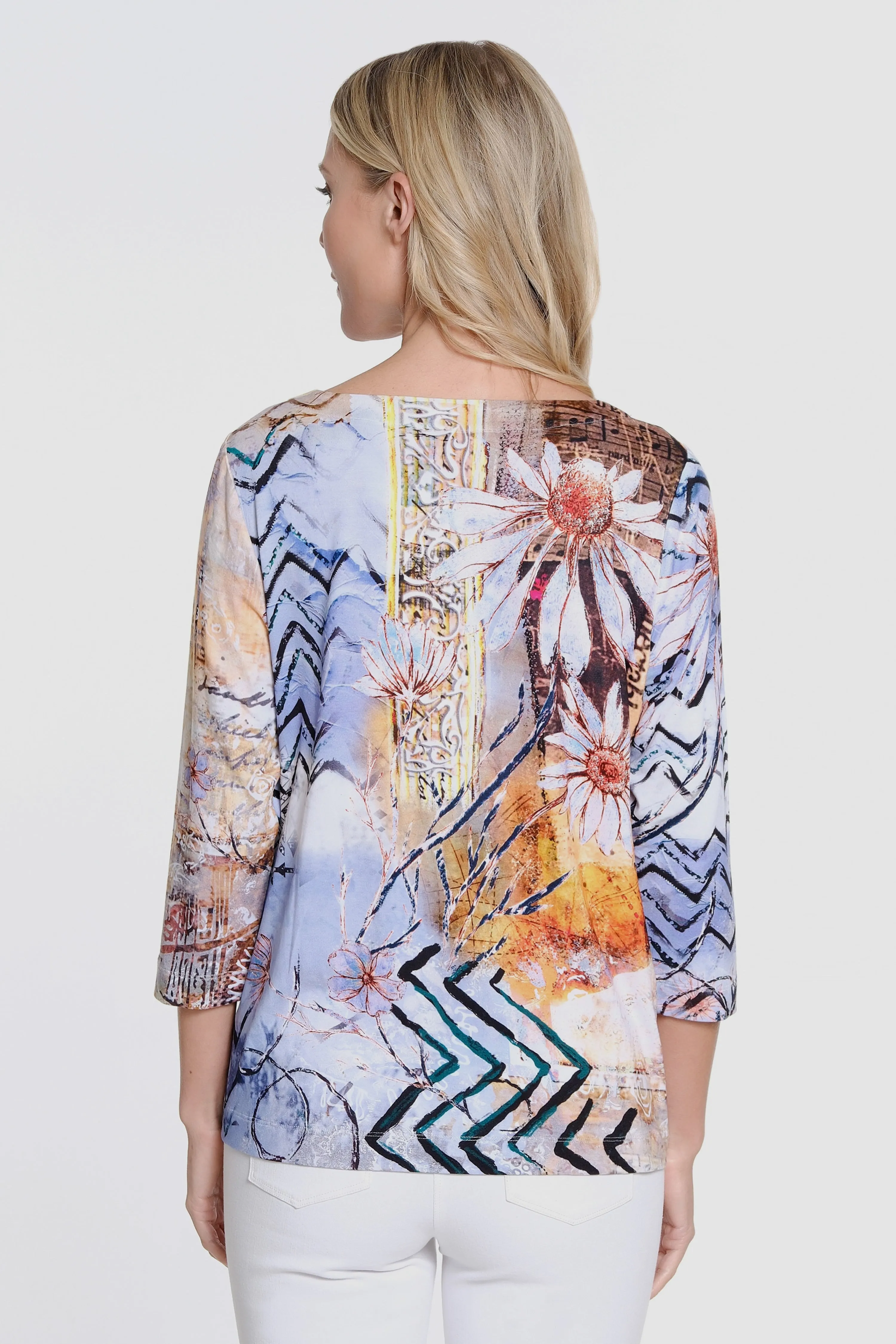 3/4 Sleeve Printed Knit Tunic - Plus - Neutral Print