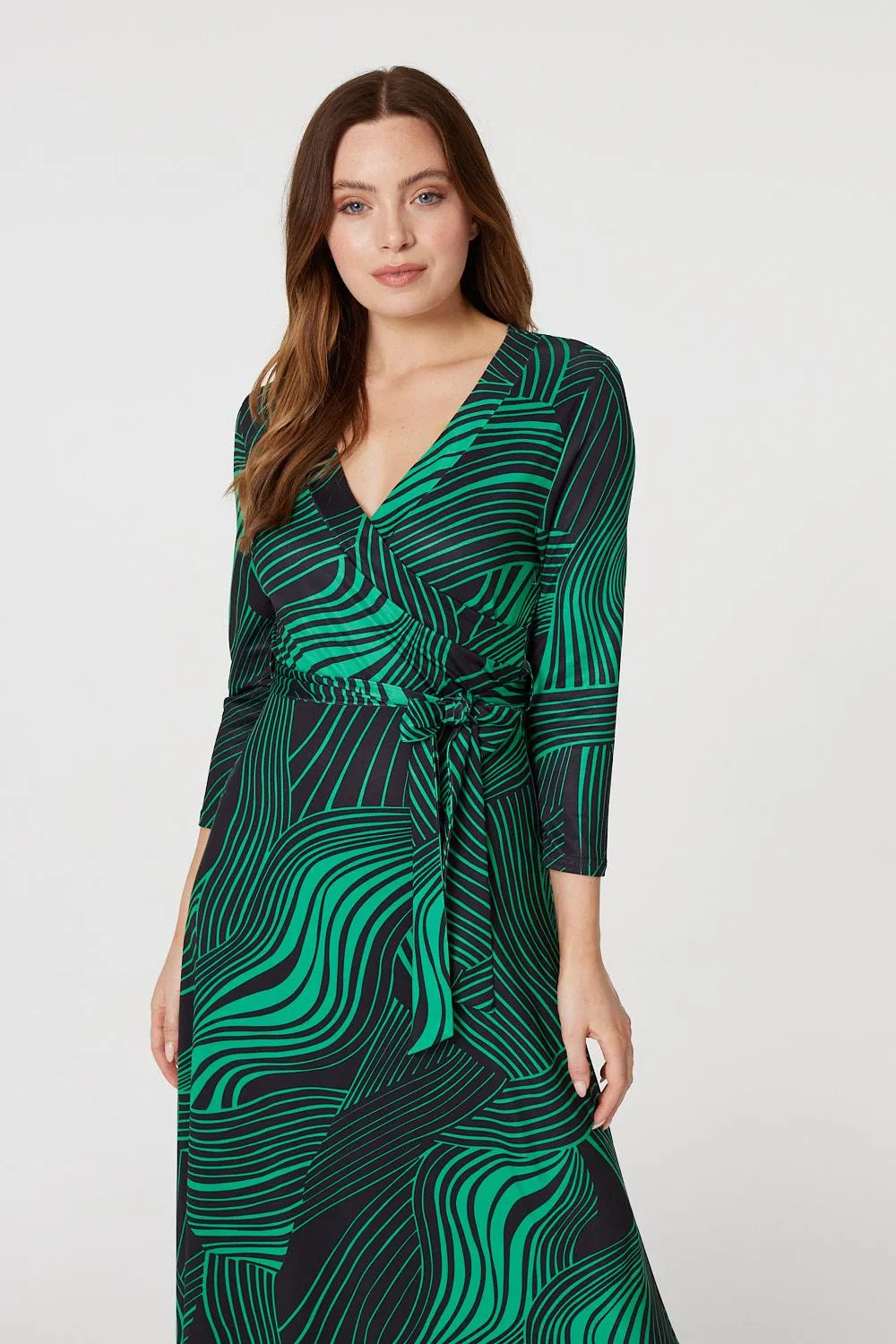 Abstract Print Maxi Wrap Dress