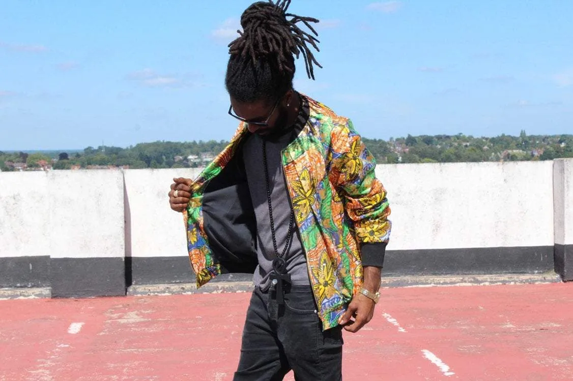 African Clothing - Festival Bomber Jacket in Gold Print