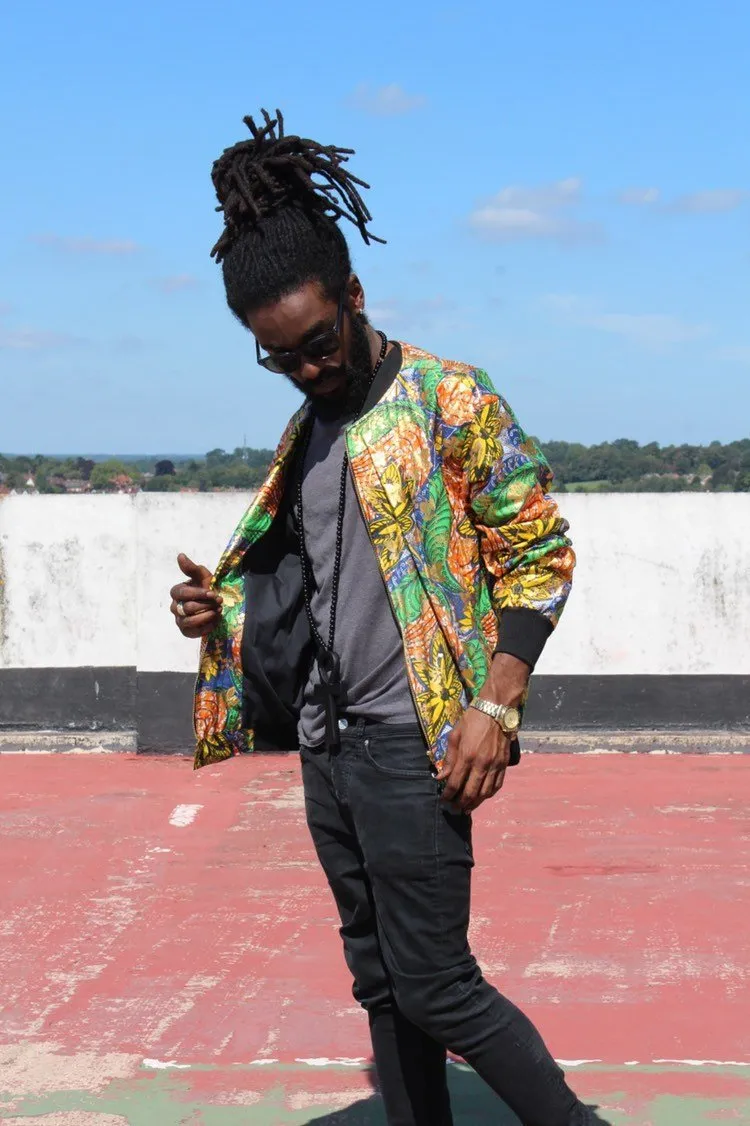 African Clothing - Festival Bomber Jacket in Gold Print