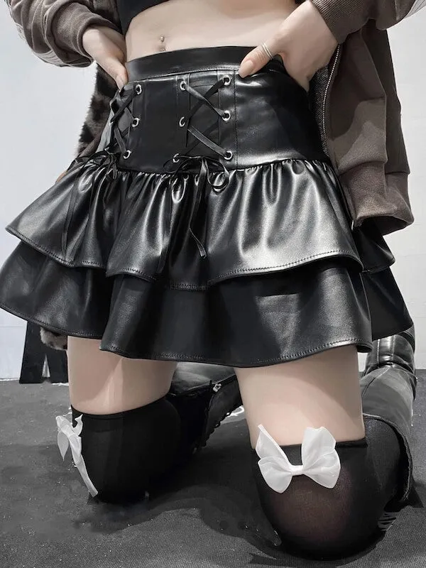 Alternative leather ruffled skirt