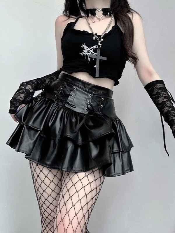 Alternative leather ruffled skirt