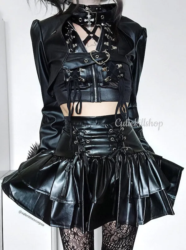 Alternative leather ruffled skirt