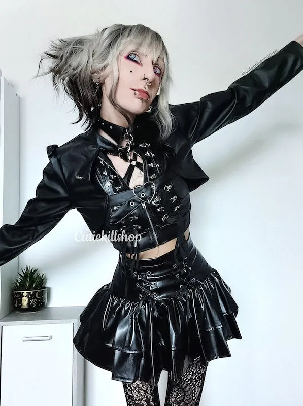 Alternative leather ruffled skirt