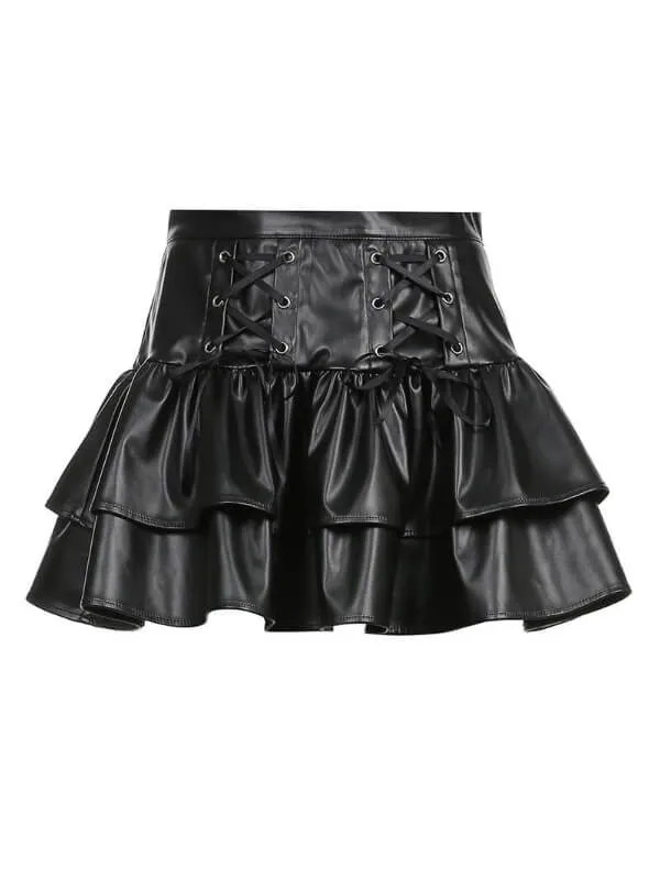 Alternative leather ruffled skirt