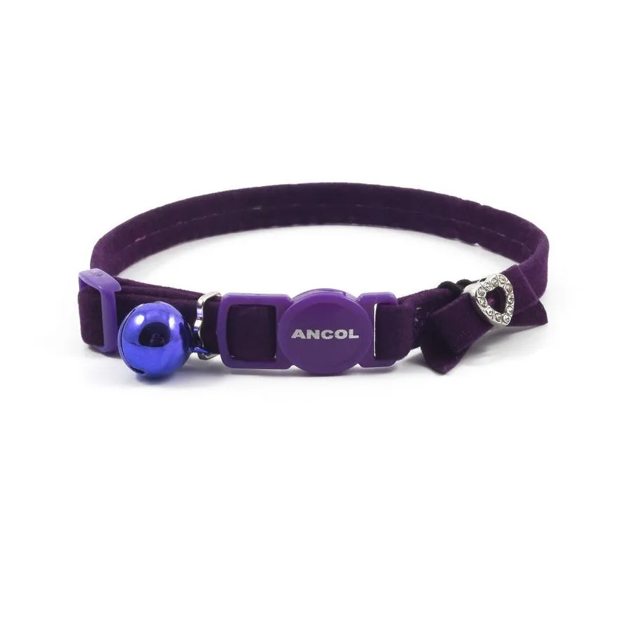 Ancol | Cat Collar | Velvet Heart with Bell - Purple