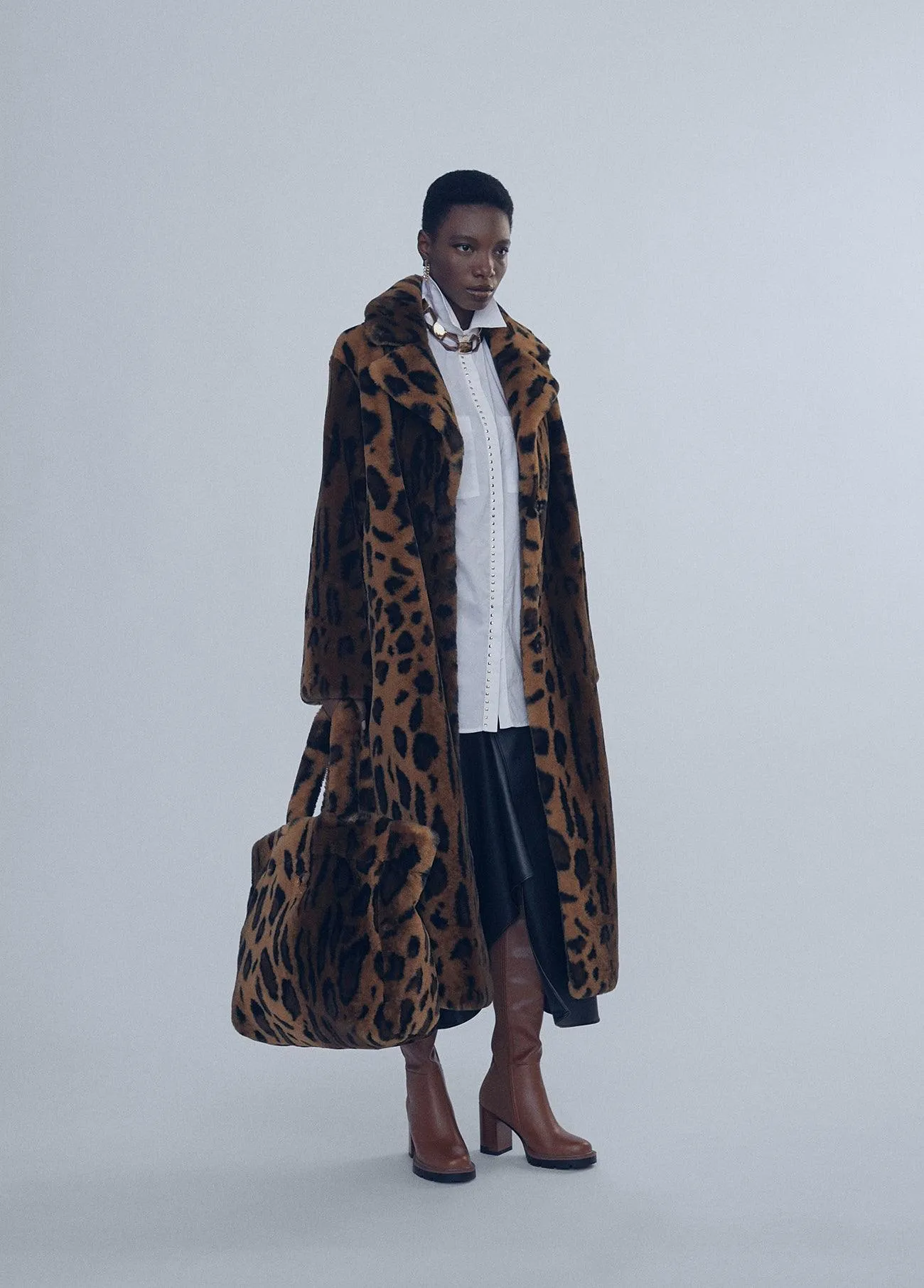 Animal print fur coat