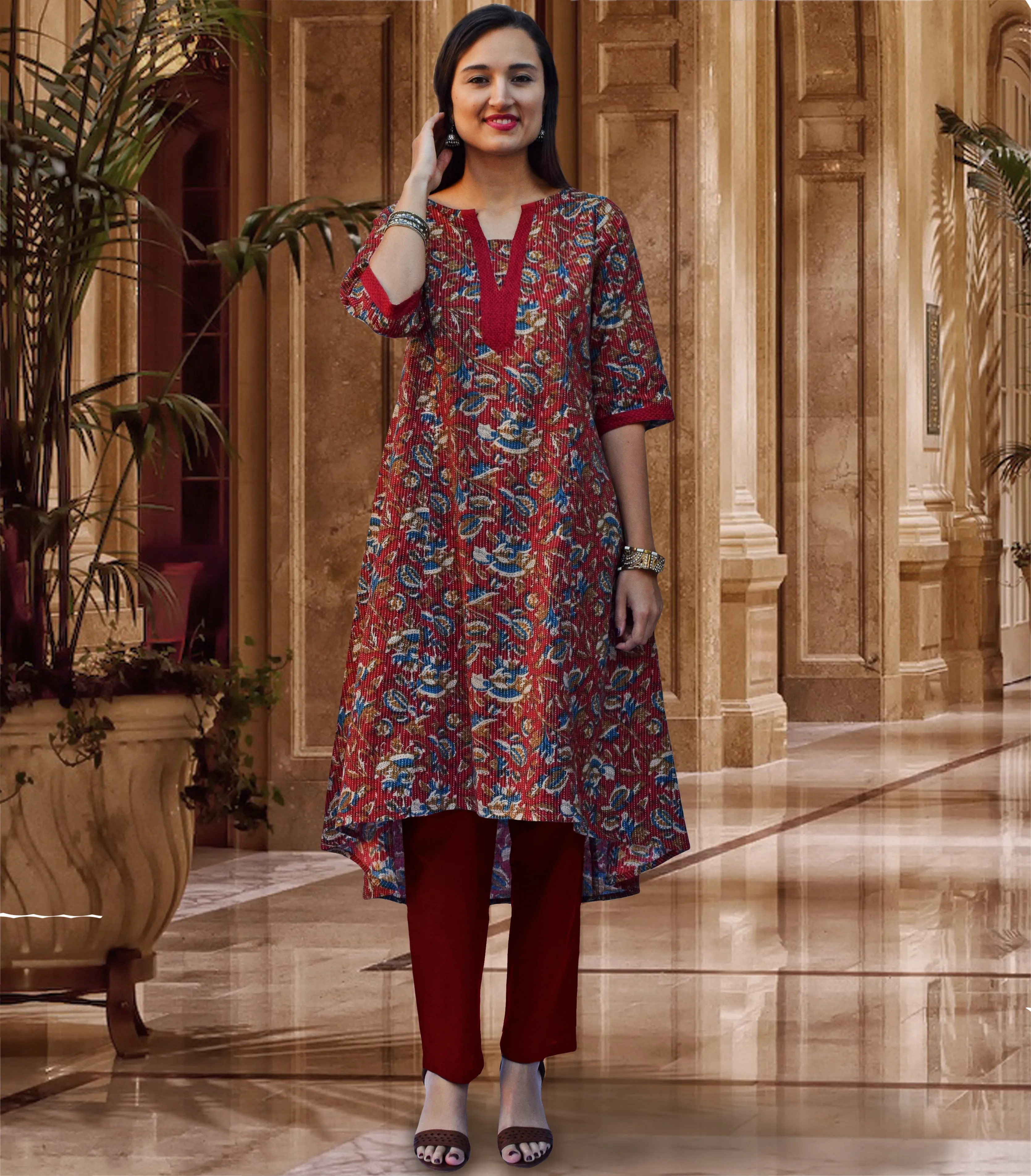 ARAind Printed Pure Cotton Embroidered Long Tunic Kurta Dress: Made to Order