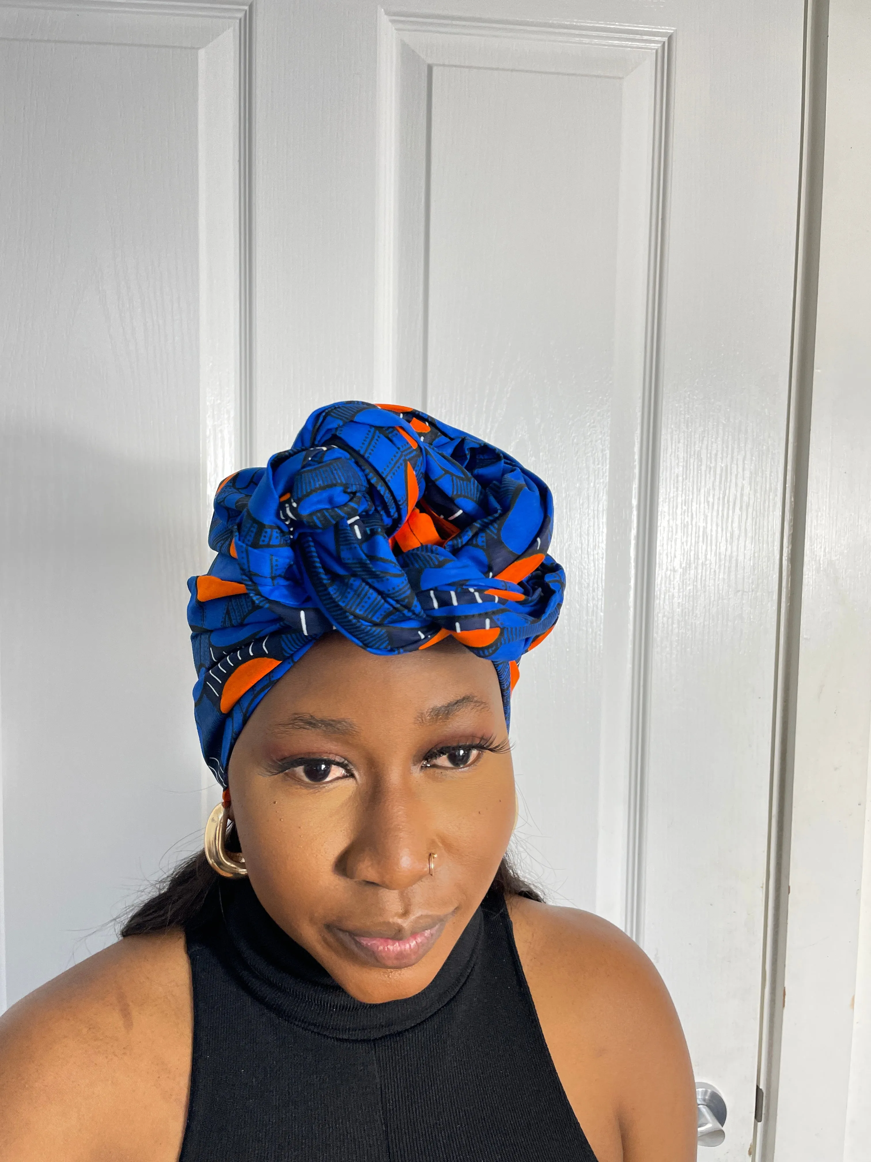 Aubrie Blue and Orange Ankara Headwrap/Scarf