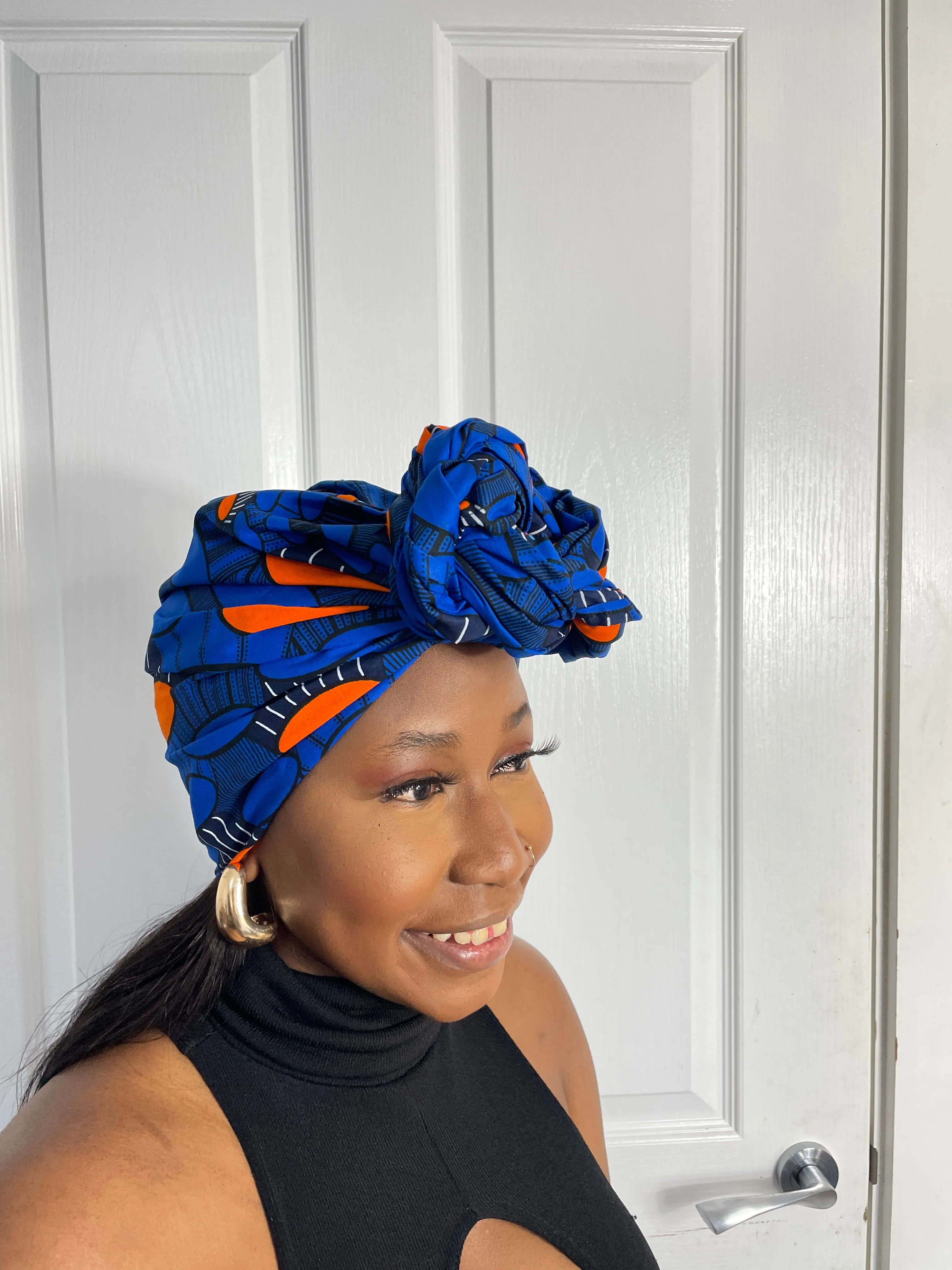 Aubrie Blue and Orange Ankara Headwrap/Scarf