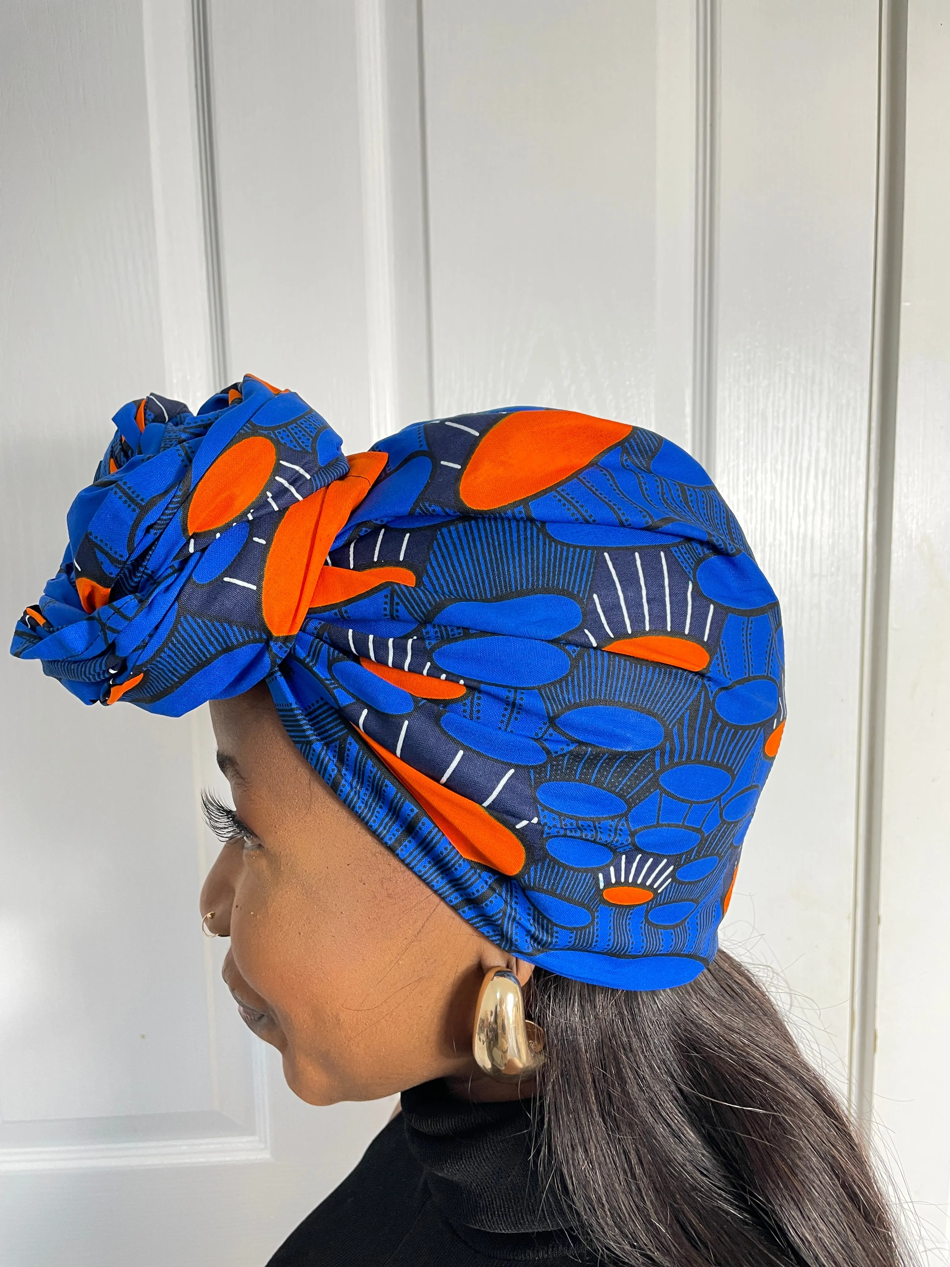 Aubrie Blue and Orange Ankara Headwrap/Scarf