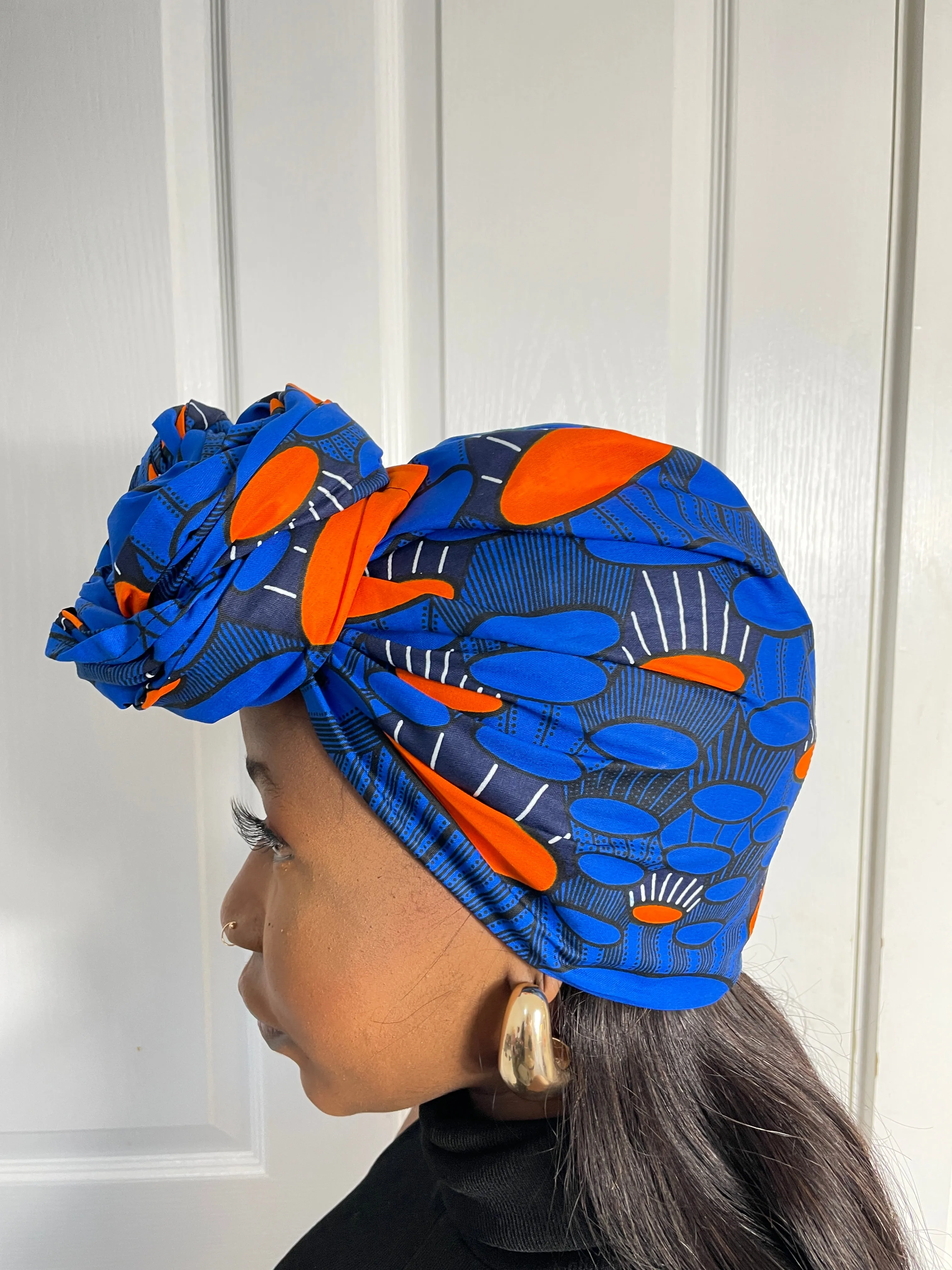 Aubrie Blue and Orange Ankara Headwrap/Scarf