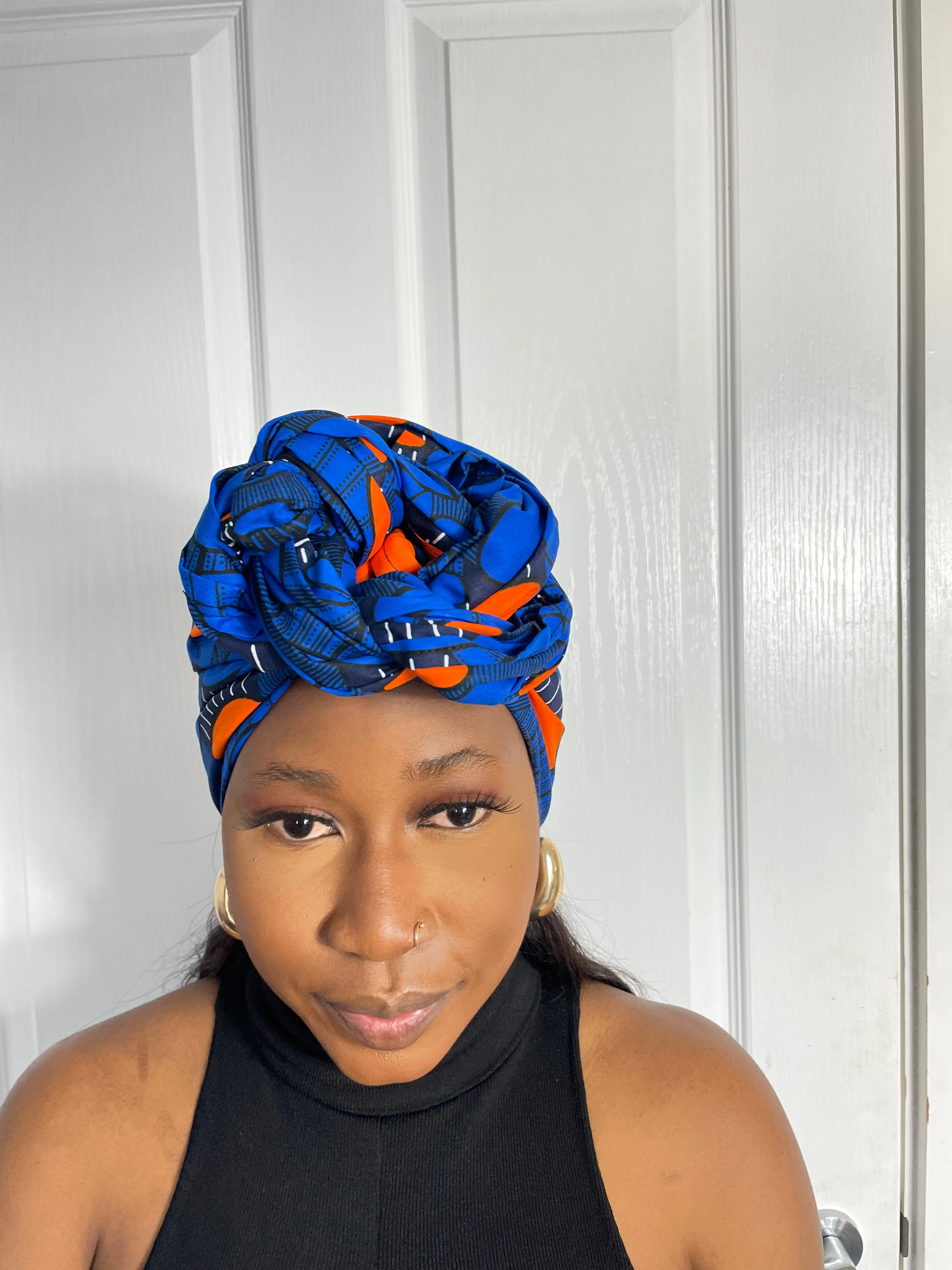 Aubrie Blue and Orange Ankara Headwrap/Scarf