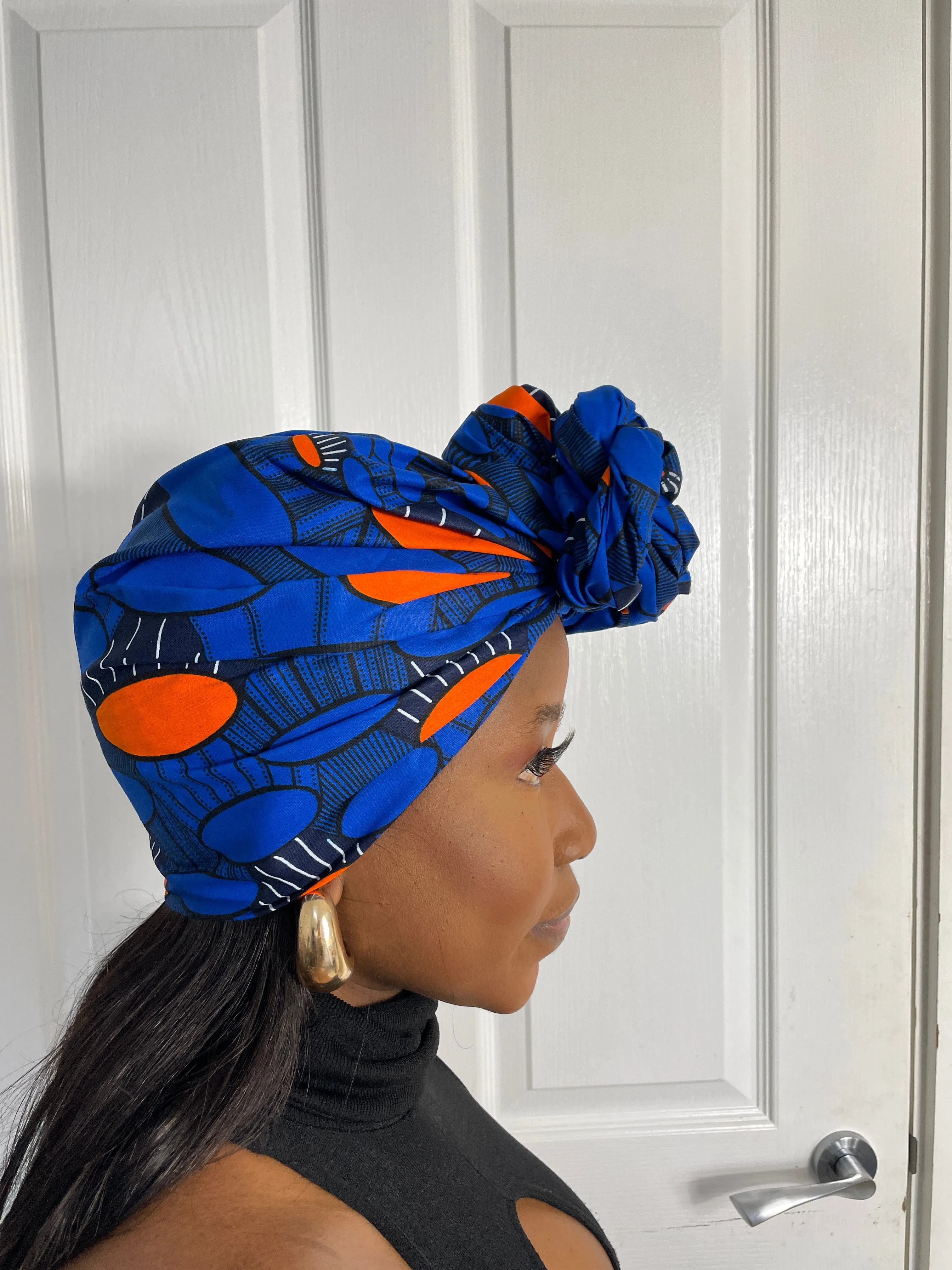 Aubrie Blue and Orange Ankara Headwrap/Scarf