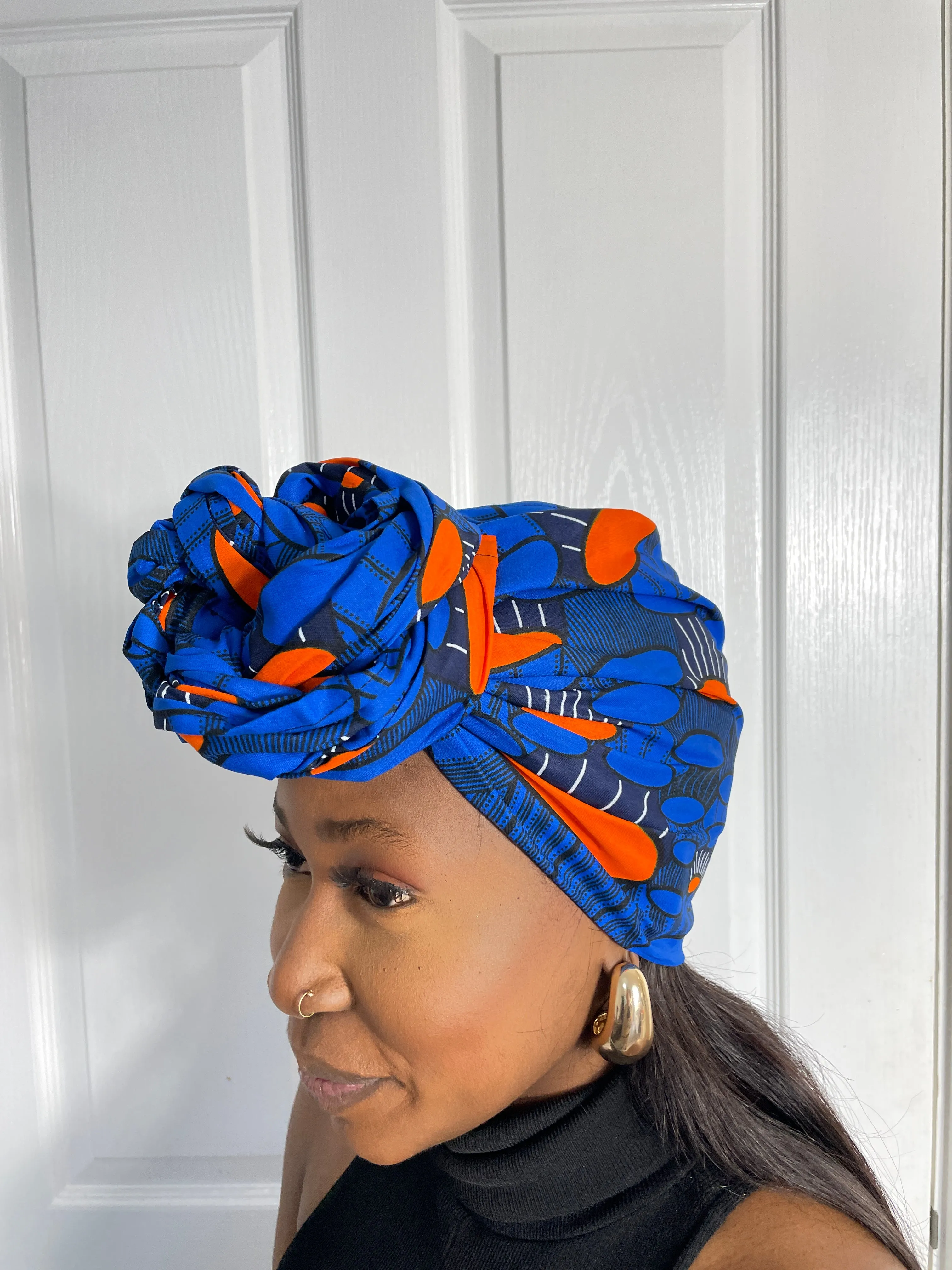 Aubrie Blue and Orange Ankara Headwrap/Scarf