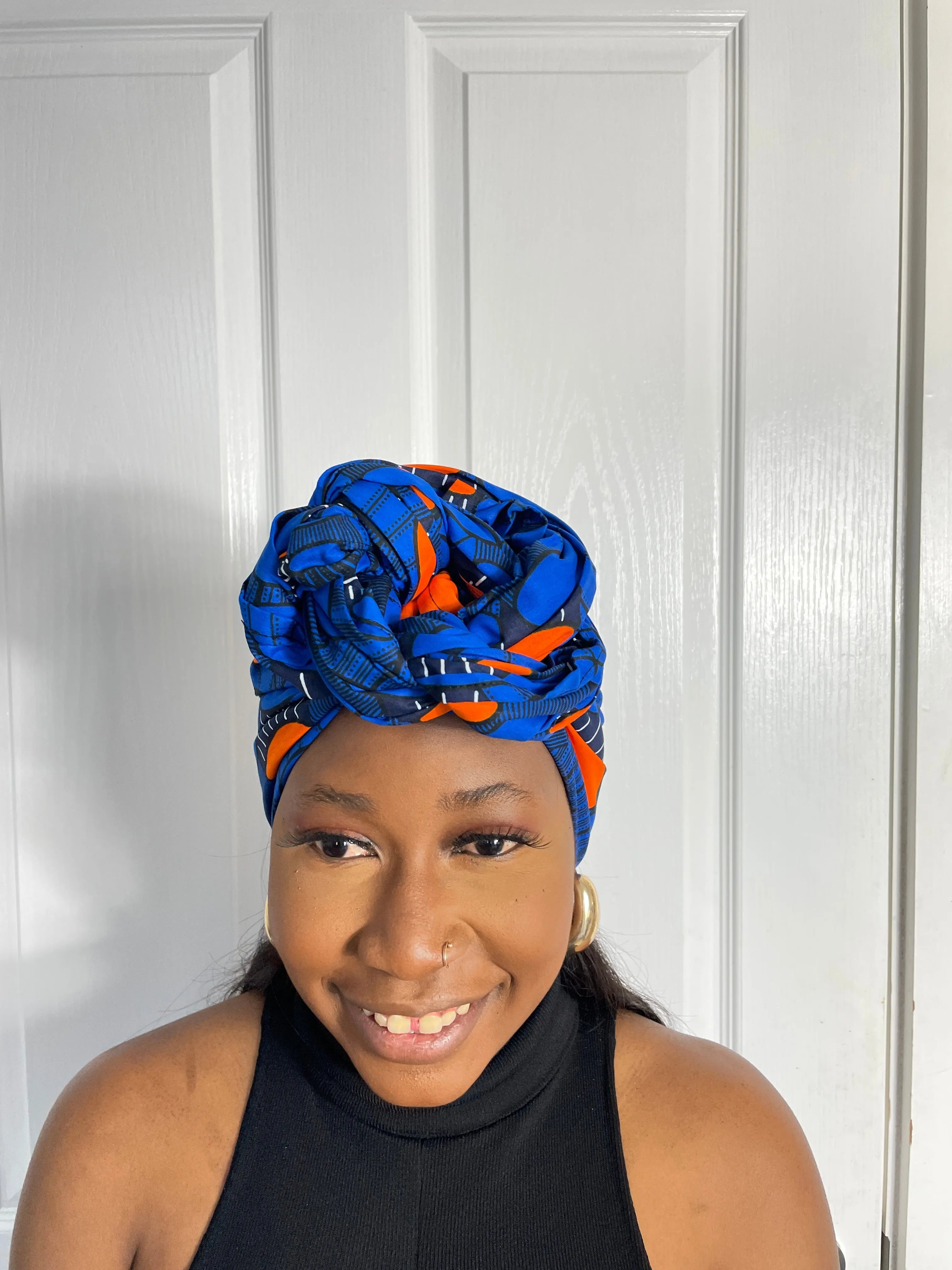 Aubrie Blue and Orange Ankara Headwrap/Scarf