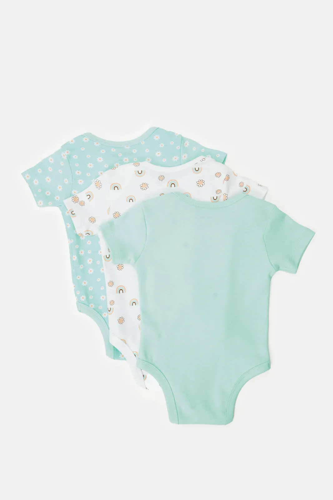 Baby Mint And White Printed Bodysuit Set (Pack Of 3)