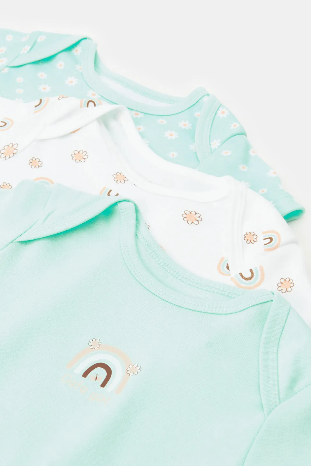 Baby Mint And White Printed Bodysuit Set (Pack Of 3)