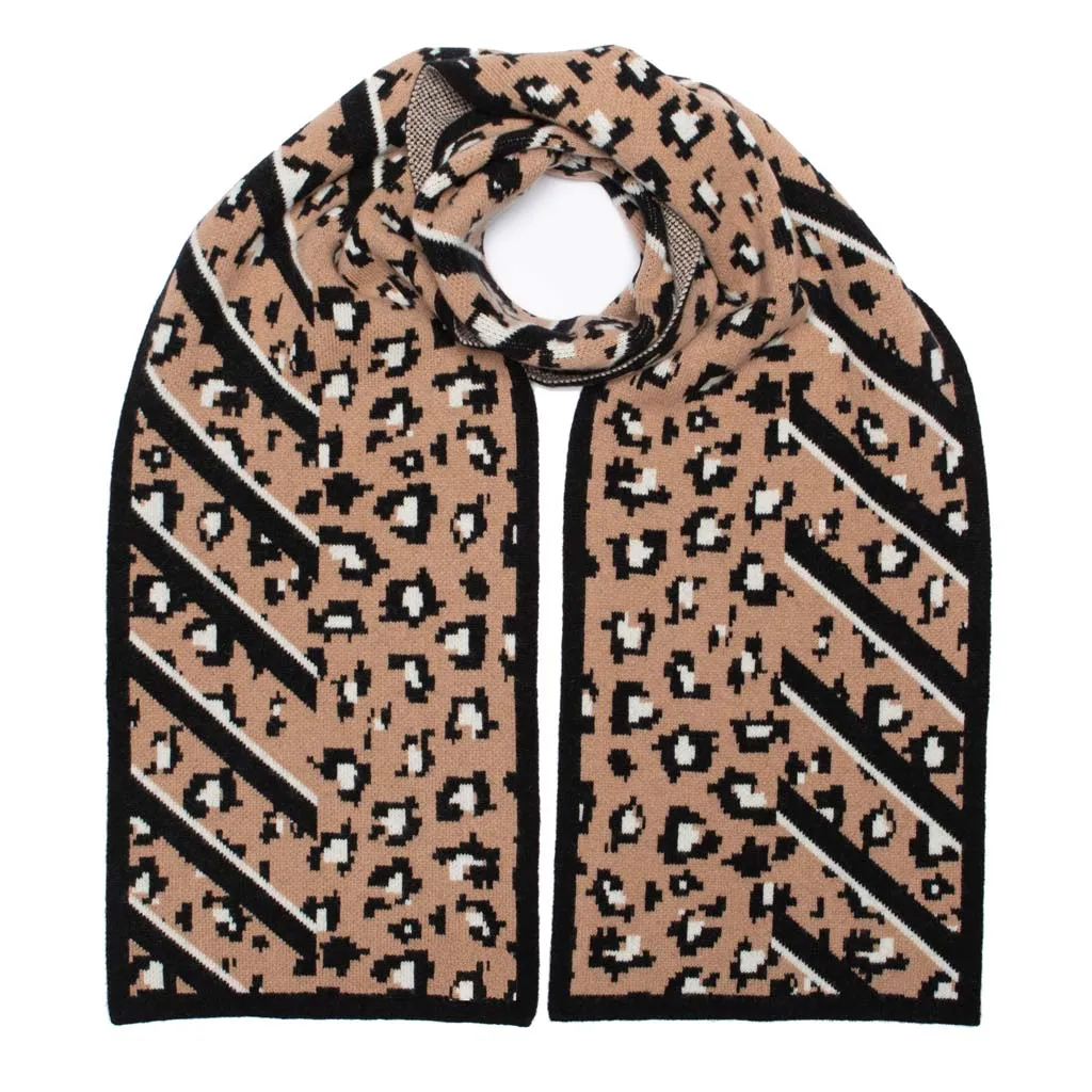 BIG CAT BLANKET SCARF CAMEL BLACK