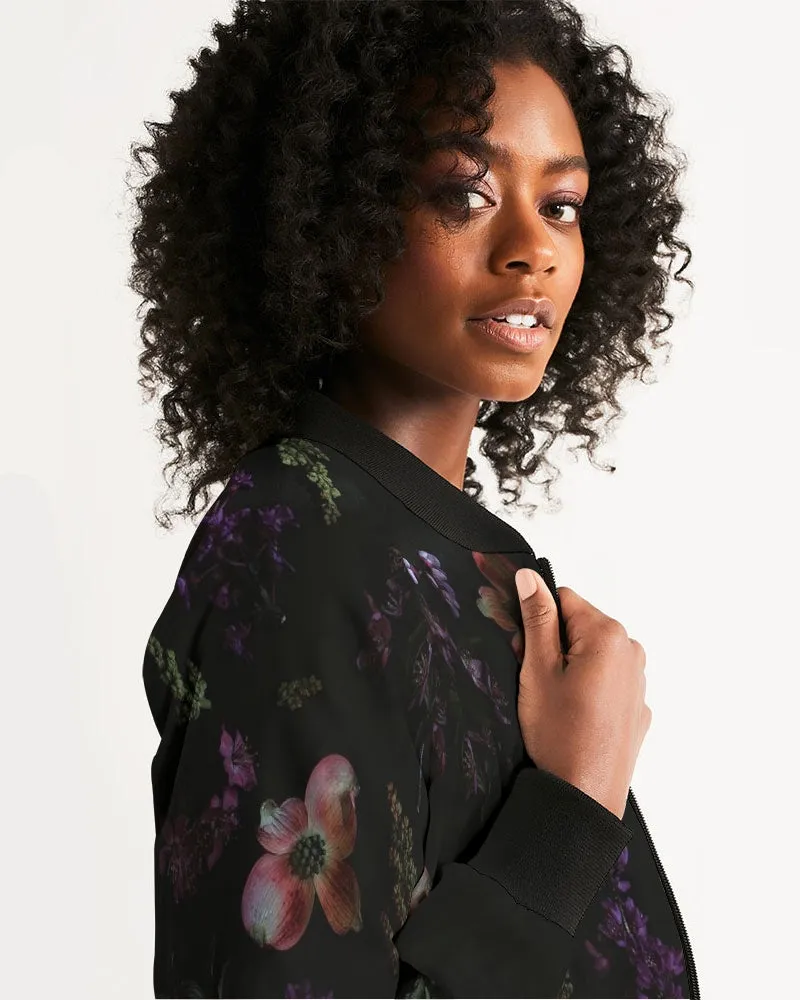 Black Floral Women's Bomber Jacket