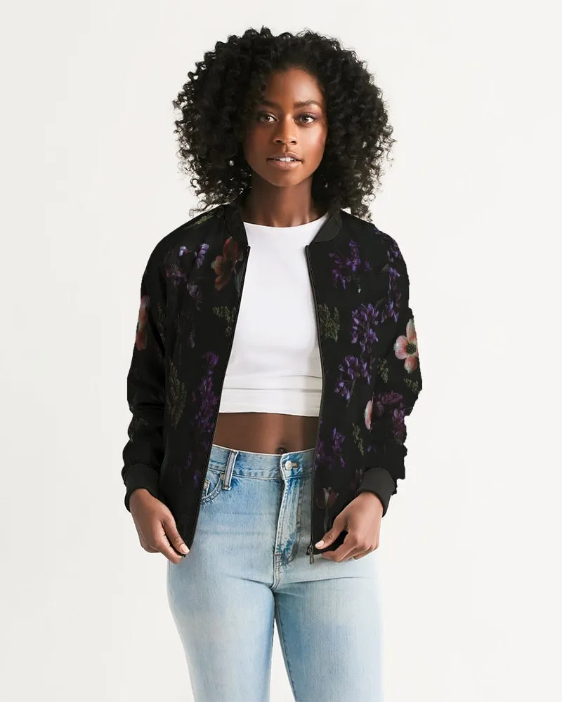 Black Floral Women's Bomber Jacket