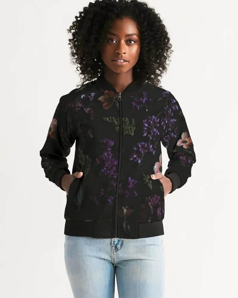 Black Floral Women's Bomber Jacket