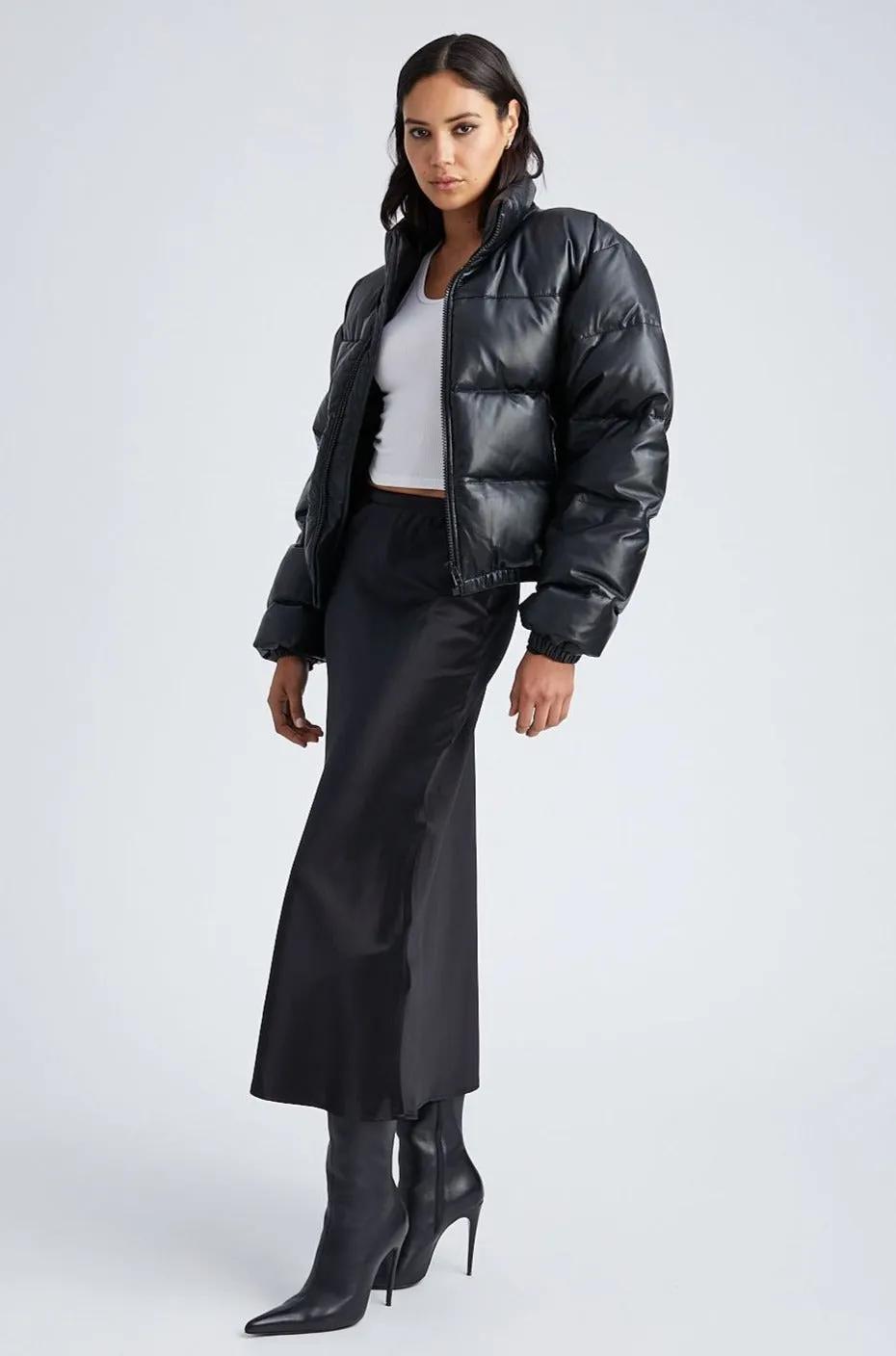 Black Leather Puffer