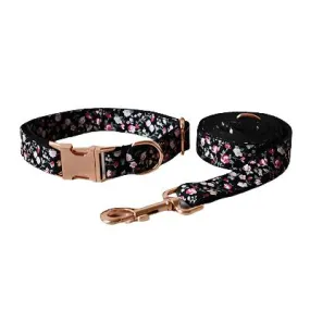 Black Pink Floral Collar with Personalized Leash Set