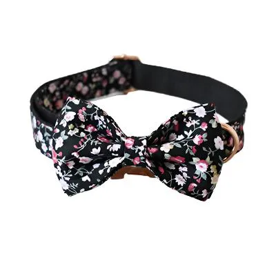 Black Pink Floral Collar with Personalized Leash Set