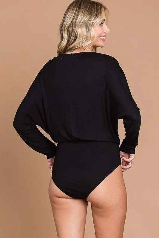 Black Plus Surplice Dorman Sleeve Bodysuit