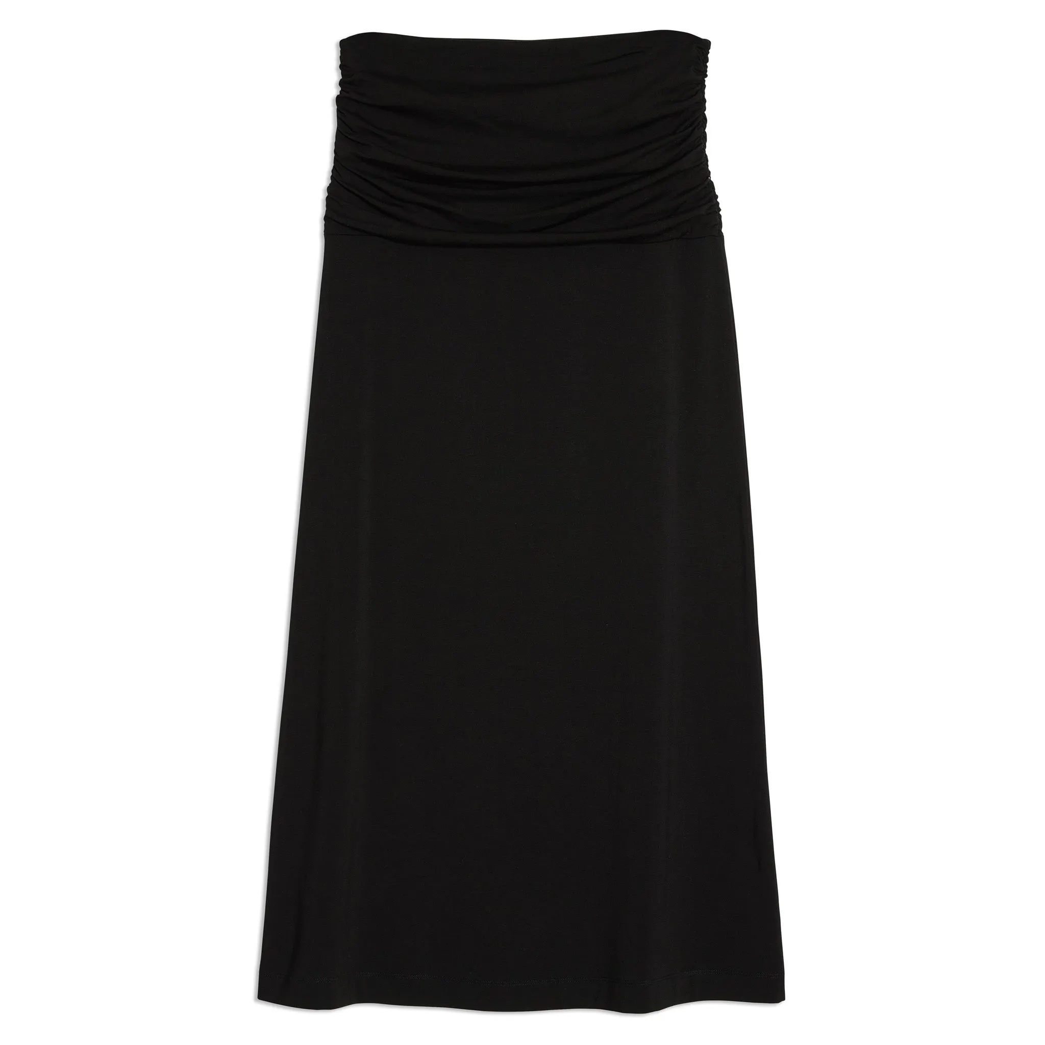 Black Ruched Waist Jersey Maxi Skirt