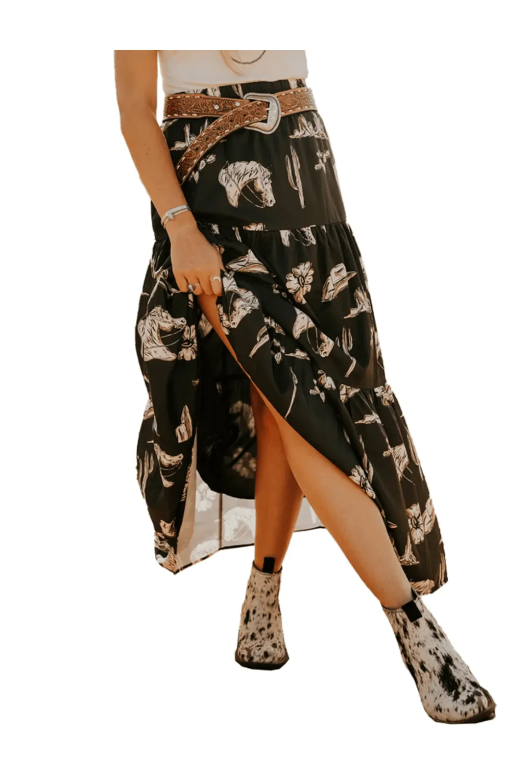 Black Western Tiered Maxi Skirt