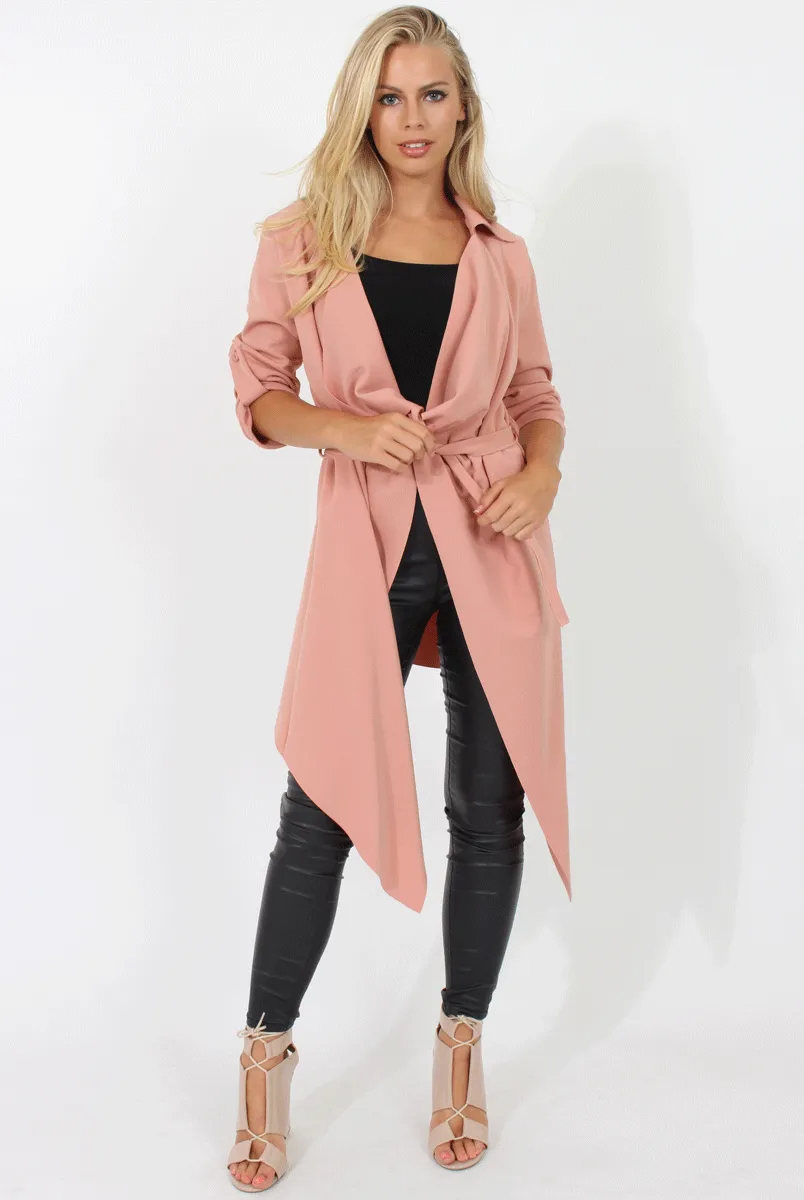 Blush Belted Waterfall Duster Jacket - Aisla