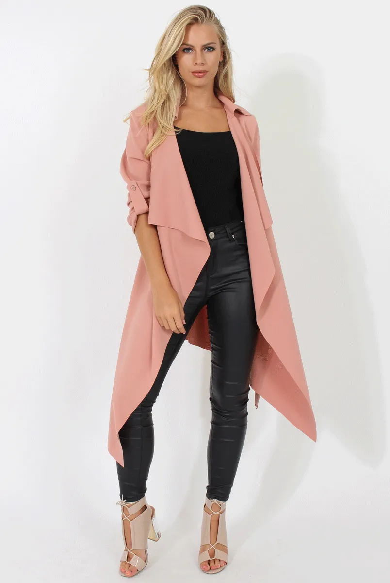 Blush Belted Waterfall Duster Jacket - Aisla