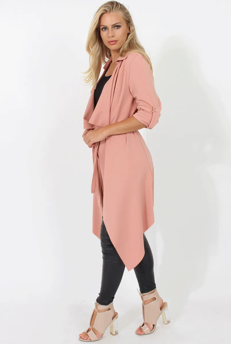 Blush Belted Waterfall Duster Jacket - Aisla