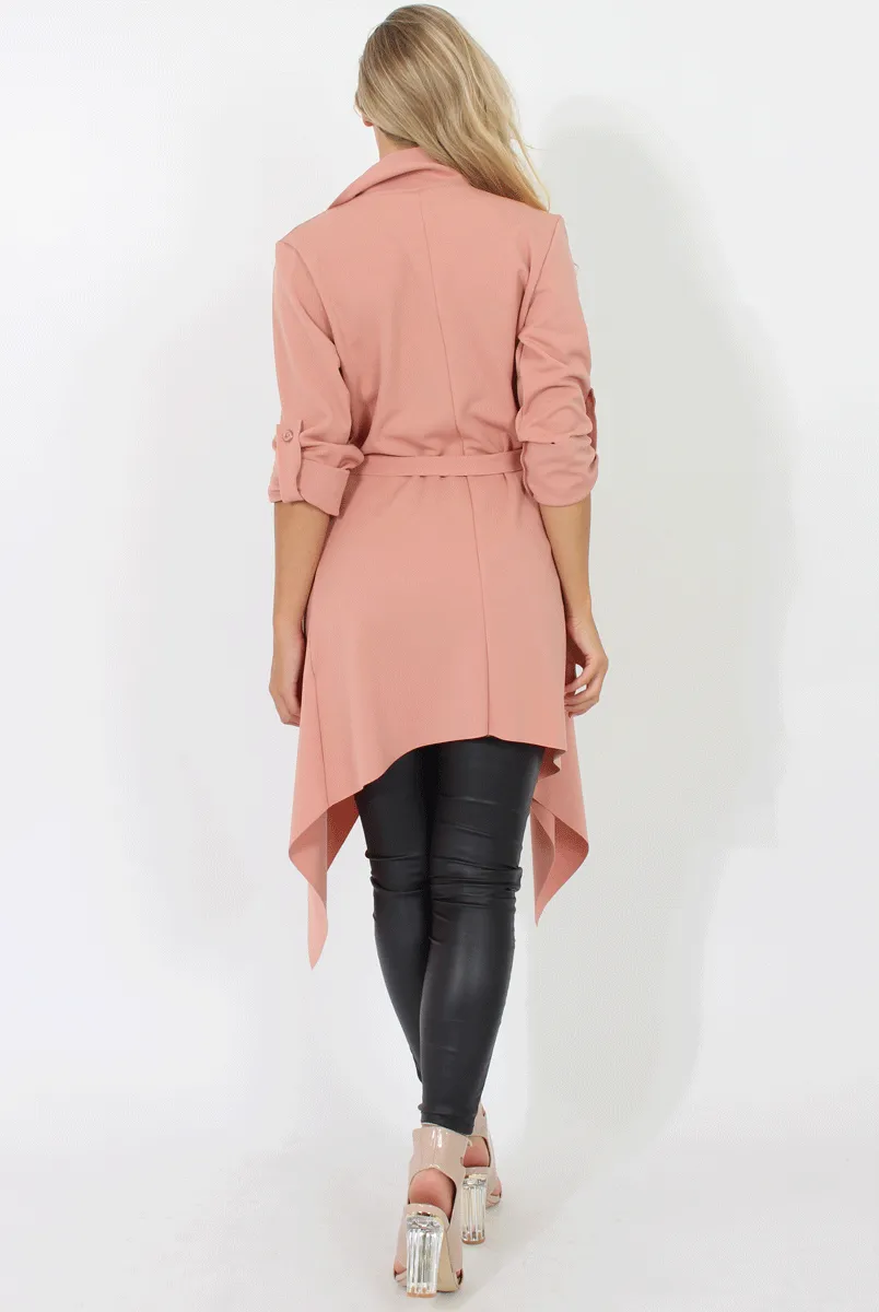 Blush Belted Waterfall Duster Jacket - Aisla