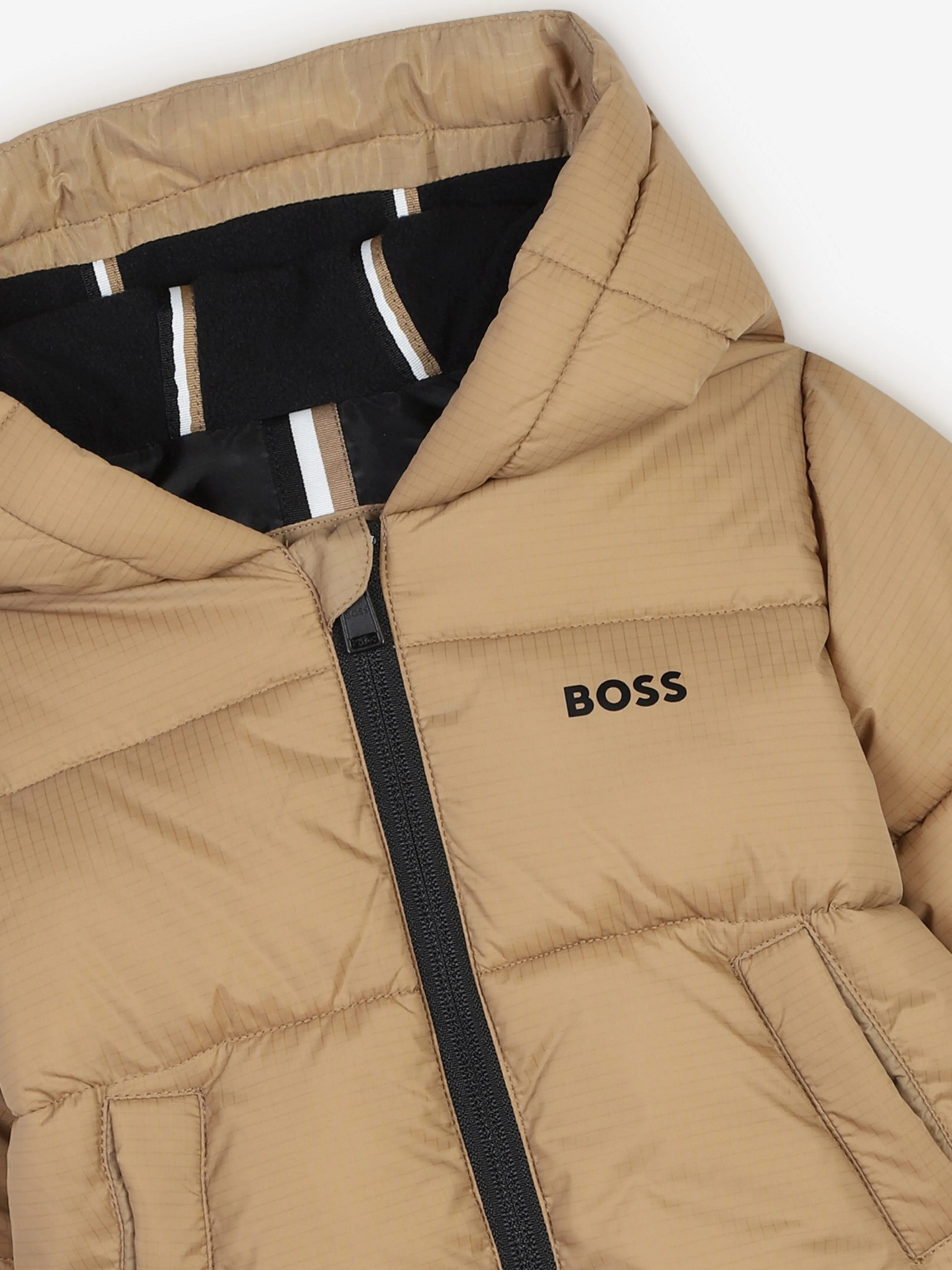 BOSS Baby Boys Logo Puffer Jacket in Brown