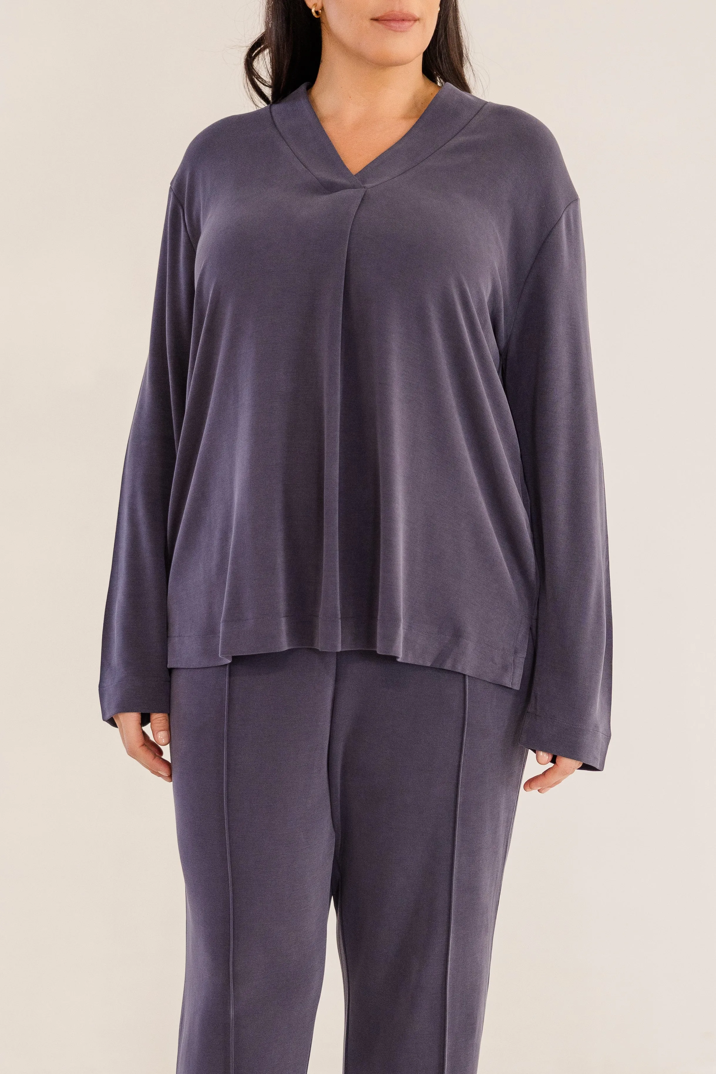 Bowery Wide V-Neck Tunic, Ink Navy