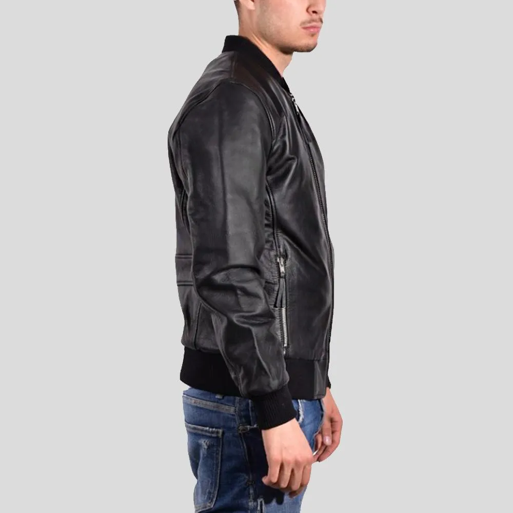 Bran Black Bomber Leather Jacket for Men