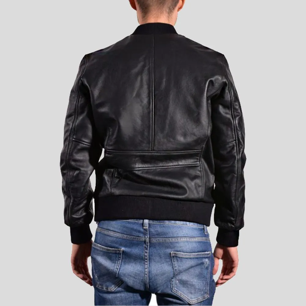 Bran Black Bomber Leather Jacket for Men