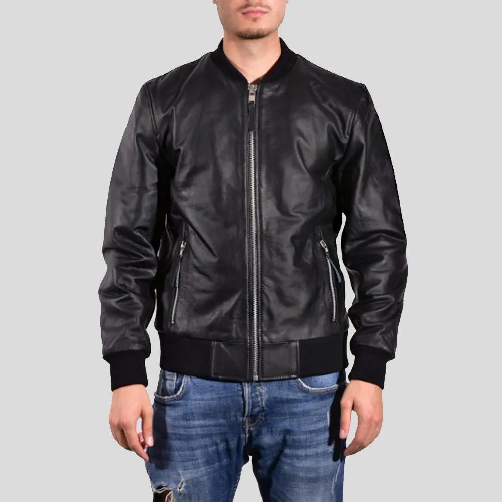 Bran Black Bomber Leather Jacket for Men