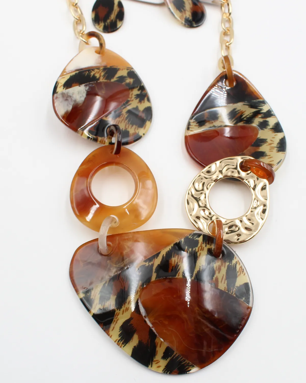 Brown Animal Print Statement Necklace Set