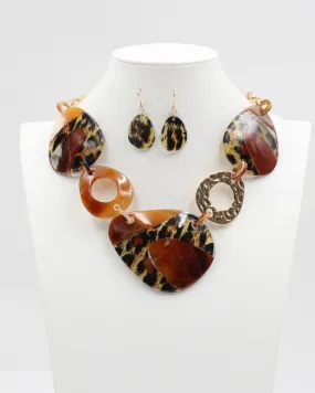 Brown Animal Print Statement Necklace Set