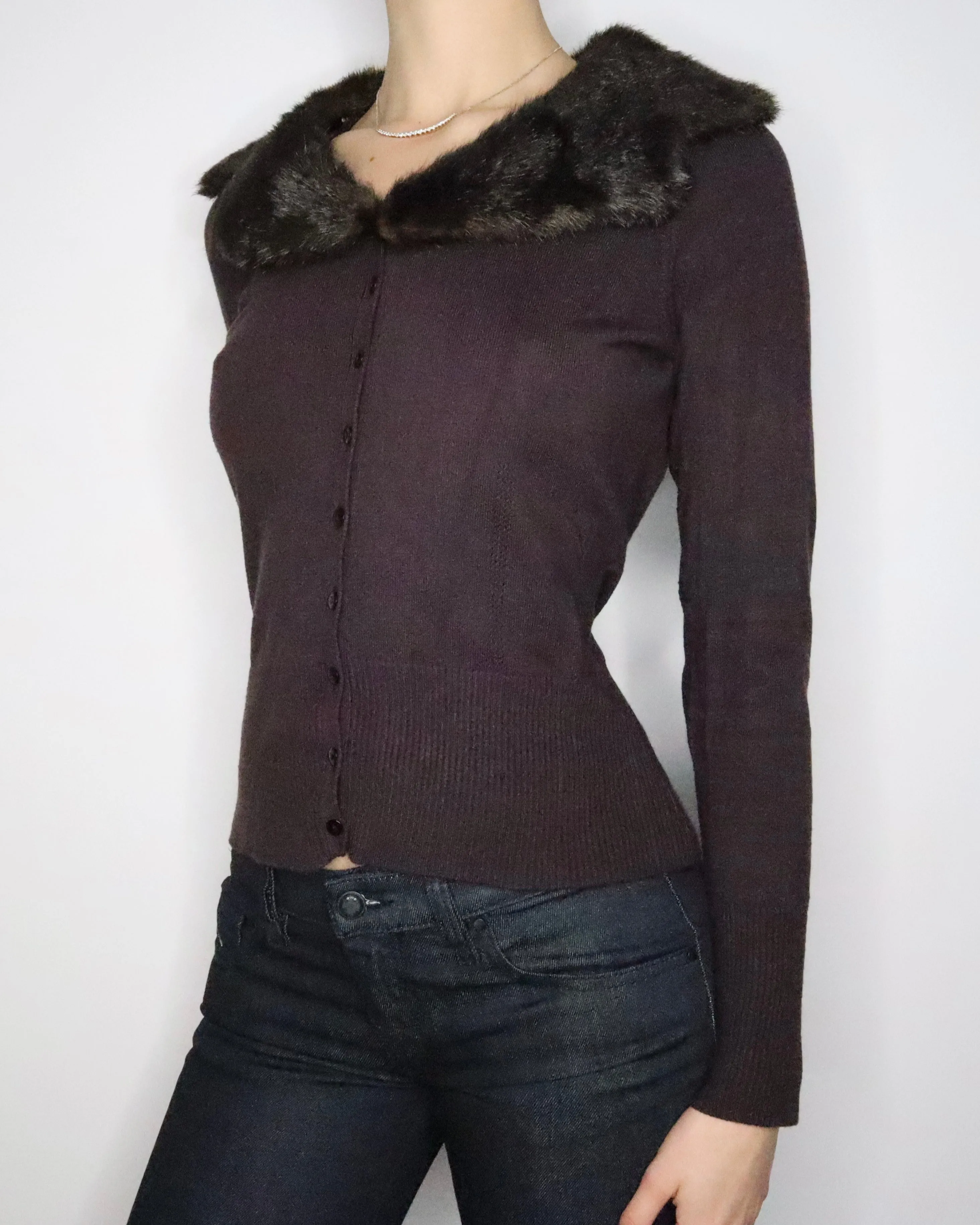 Brown Fur Collar Cardigan (Medium) 